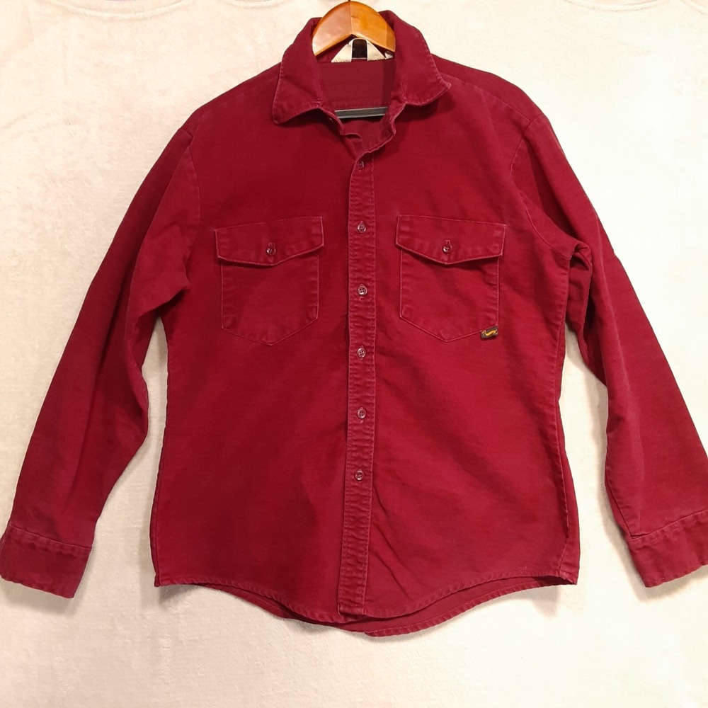 Duxbak Mens Vintage Long Sleeve Button Shirt Sz.L/Burgundy/Cotton/Outdoor